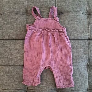 💜 Lightweight 💜 Chick Pea Purple Overalls w/Crinkle Texture & Ruffled Edge 3-6mo